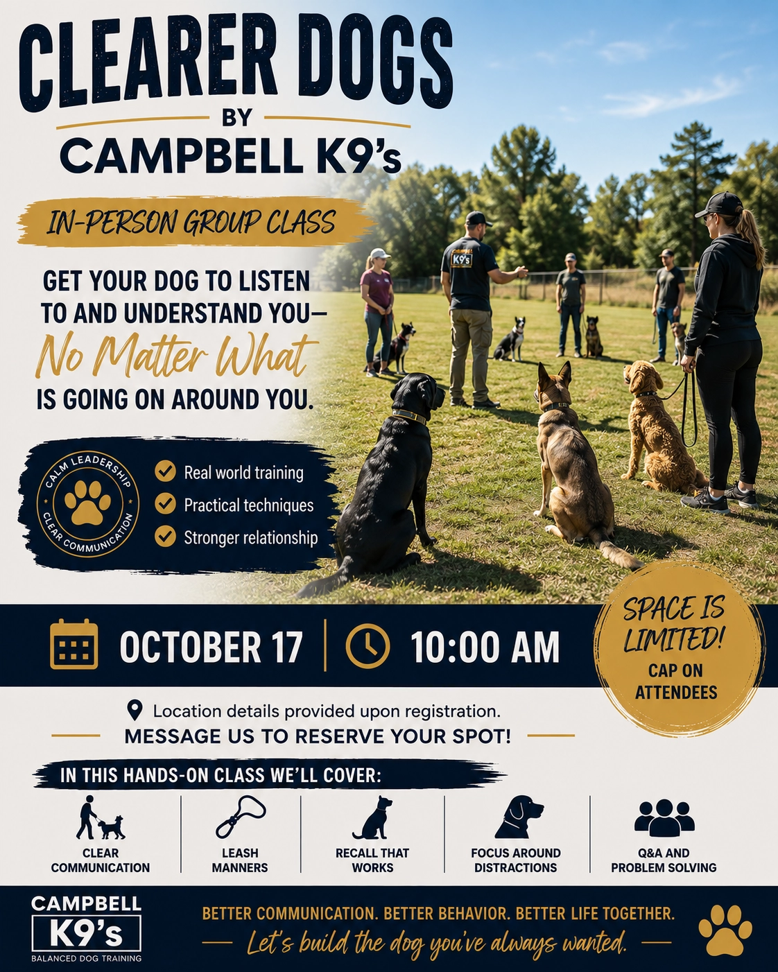 Clearer Dogs Group Class — Saturday, October 17, 2026